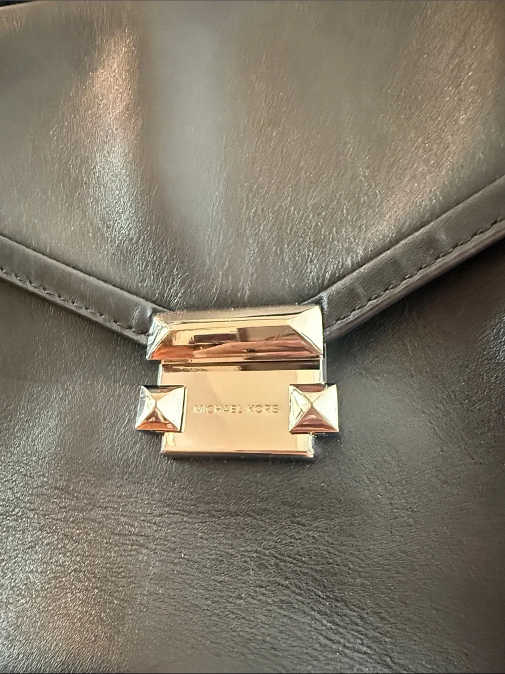 Michael Kors Black Leather Satchel with Silver-Tone Lock